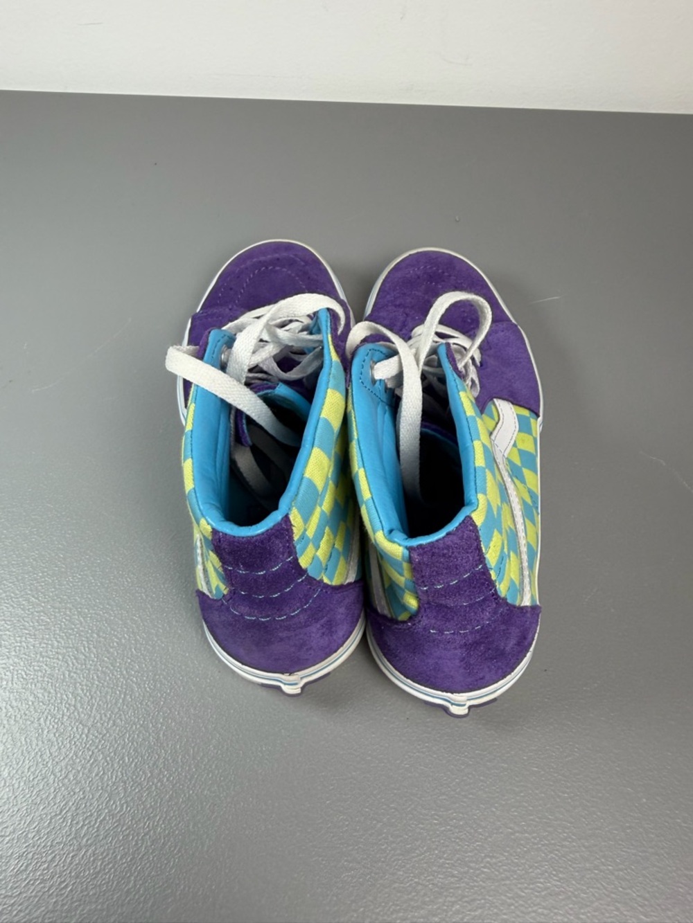Vans Men Size 6.5 Women Size 8 Sk8 Hi Checkerboard Skate Shoe Violet/Cyan - Picture 7 of 11